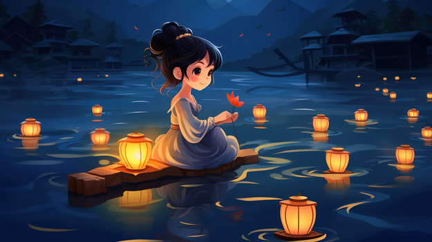 放花灯卡通图片