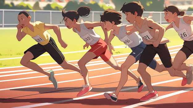 田径比赛全力奔跑的学生插画