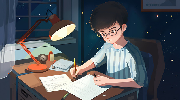 迎接考试熬夜做作业的小男孩插画图片素材下载_jpg格式_熊猫办公