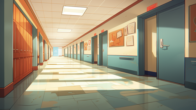 学校卡通场景教学楼教育插画