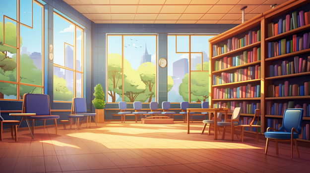 学校图书馆场景插画