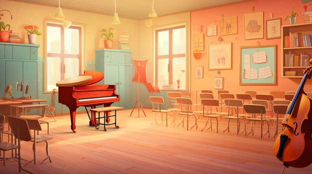 学校音乐教室场景插画