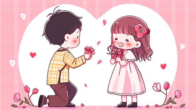 可爱卡通q版情侣求婚表白手账风插画