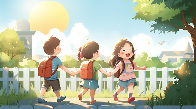 唯美小女孩插画像素:2912 x 1632格式: jpgjpg开学季卡通小学生手牵手