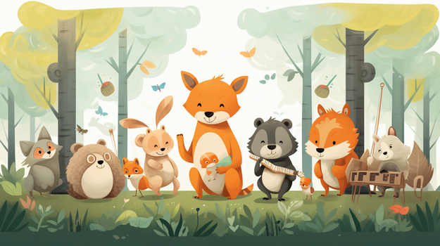 森林里的各种小动物可爱卡通插画