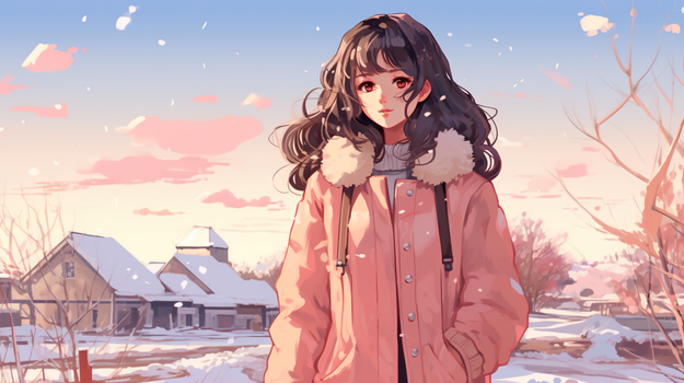 冬天卡通人物雪天雪地玩耍插画