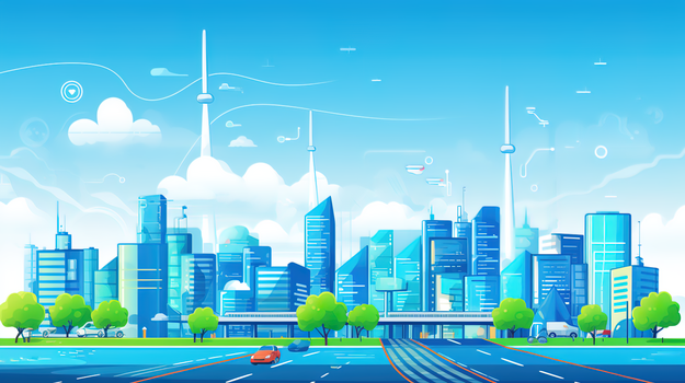 夜晚繁华的城市建筑夜景图插画