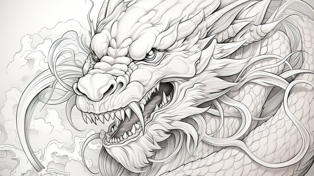 黑白绘本中国神话传说神龙白描创意插画