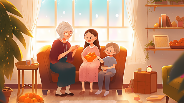 女孩看望奶奶插画