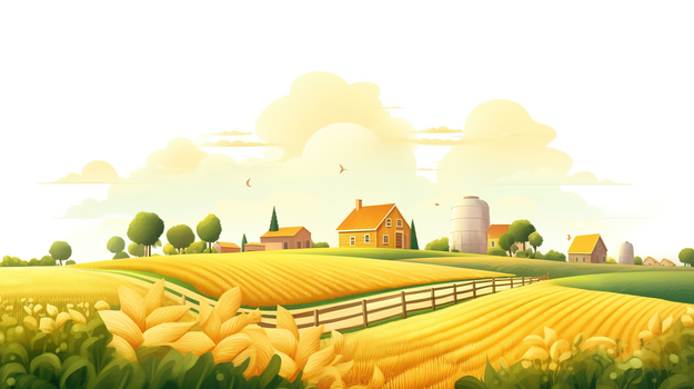 金色麦田田野风景插画