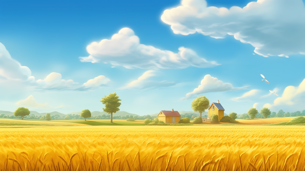 金色麦田田野风景插画