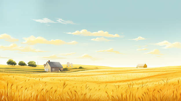 金色麦田田野风景插画