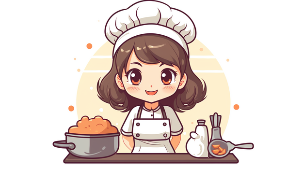 正在烹饪美食的女厨师简约卡通插画