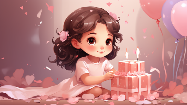 可爱女宝宝庆祝生日插画
