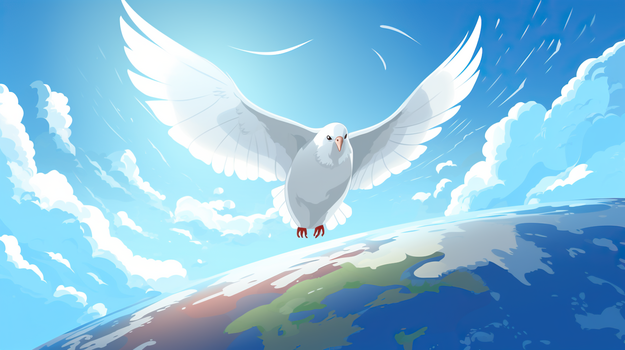 世界和平日蓝天白云和平鸽地球插画