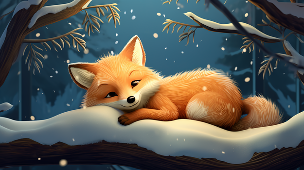 下雪天森林雪地里的狐狸可爱小动物插画