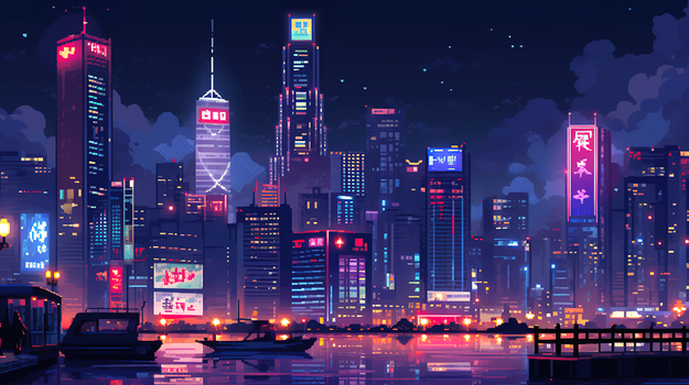 夜上海外滩灯光夜景插画