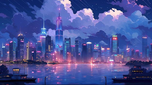 夜上海外滩灯光夜景插画
