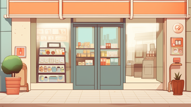 双十一电商宣传促销商店门口卡通插画