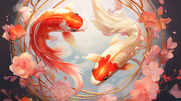 卡通2024龙年新年鲤鱼跃龙门锦鲤过年插画