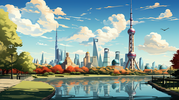 上海东方明珠城市地标插画