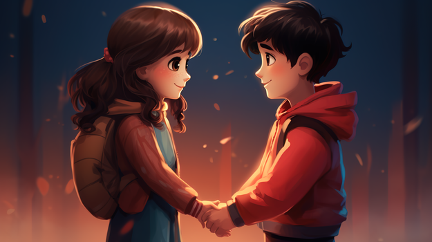 男生女生情人节约会插画