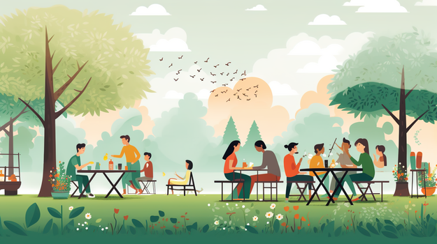 公园郊外人们的聚餐插画