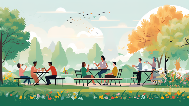 公园郊外人们的聚餐插画