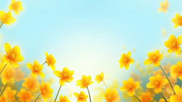 蓝天下的黄色小花花丛插画