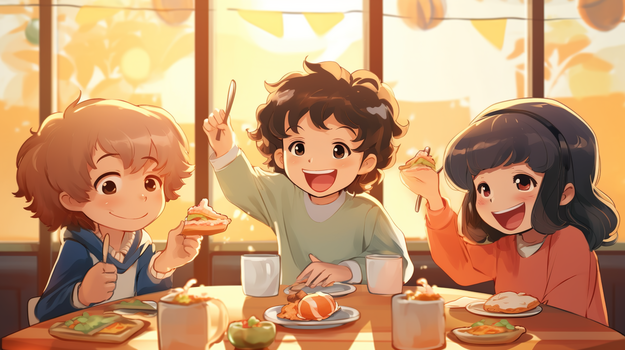 朋友们在一起快乐的聚餐插画