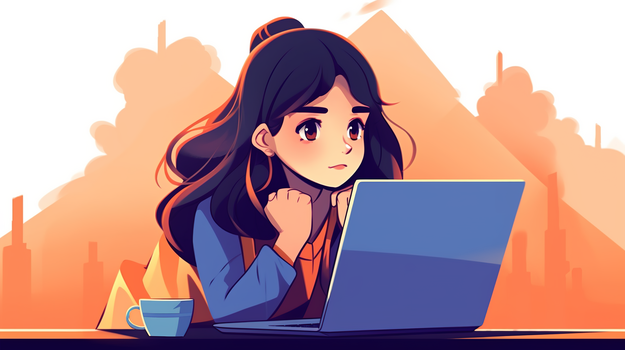 在电脑前办公的打工人插画