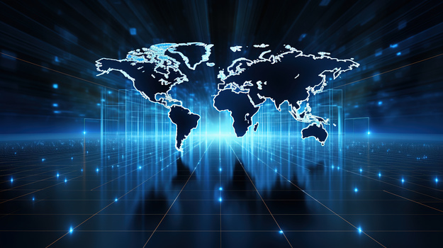 蓝色互联网科技世界地图插画