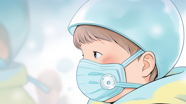 戴口罩的儿童侧面插画