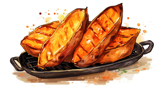 烤盘上的美味烤红薯插画图片素材下载_jpg格式_熊猫办公