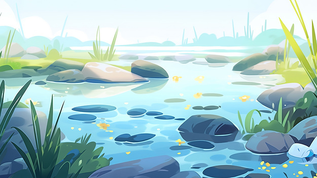 jpgjpg春天清澈的小溪石头插画像素:3000 x 2000格式: psdjpgpsd卡 