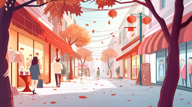 春节步行街逛街的人们插画jpg像素:2912 x 1632格式: jpg手绘卡通年夜