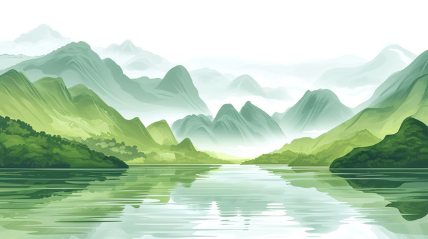 青山绿水油彩画背景