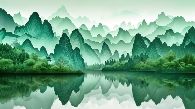 绿色立体模型山水风景图片