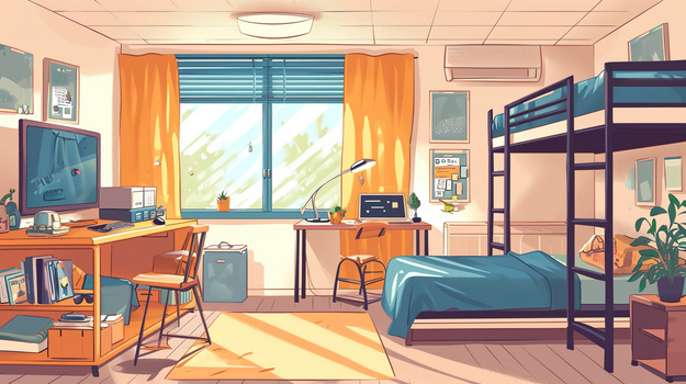 卡通风学生宿舍场景插画