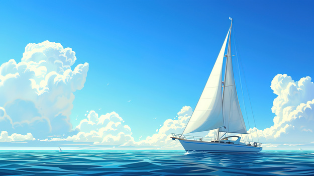 唯美航海日手绘帆船插画