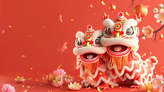 新年舞狮表演喜庆插画图片素材下载_jpg格式_熊猫办公
