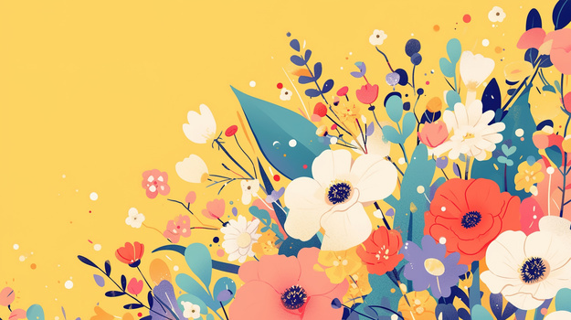 春天里百花齐放插画