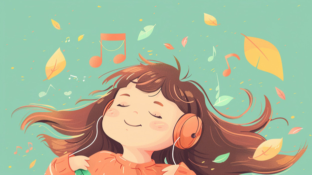 爱耳日戴耳机听音乐的女孩