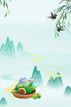 手绘中国风卡通清明节绿色背景