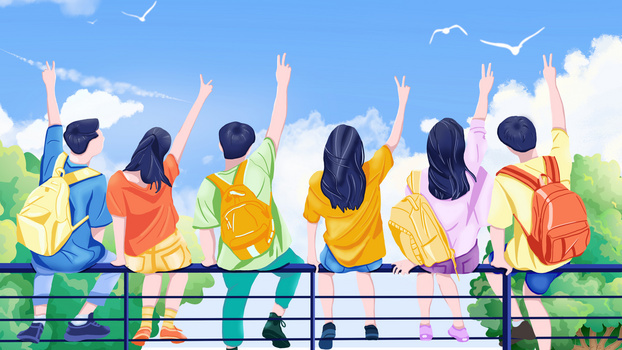 五四青年节大学生背影插画