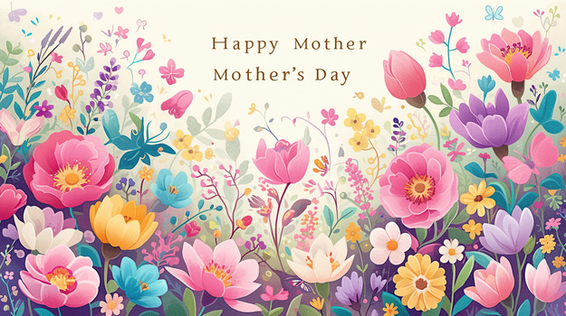 母亲节唯美鲜花亲情插画