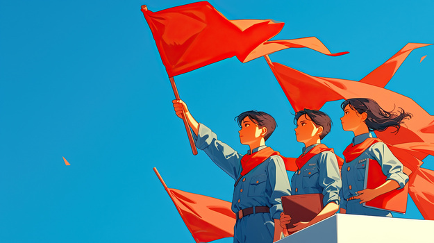 复古五四青年节插画