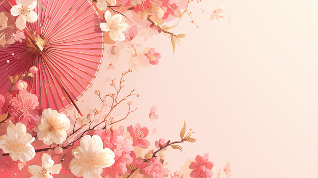 粉色古风油纸伞文艺背景