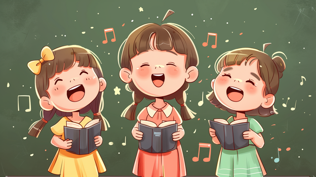 幼儿园小朋友在唱歌简儿童插画风格插画