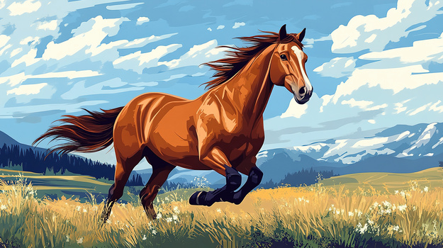 草原上奔腾的骏马插画